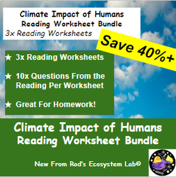 Preview of Climate Impact of Humans Lesson Reading Worksheet Bundle **Editable**