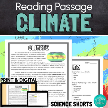 Preview of Climate Reading Comprehension Passage PRINT and DIGITAL