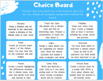Preview of Climate Zones Choice Board