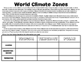 Climate Zones - Reading & Map Activity