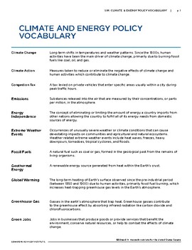 Preview of Climate and Energy Vocabulary Sheet