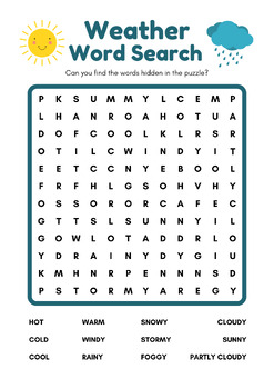 Climate and weather word search answer key by Storyof Student Teaching