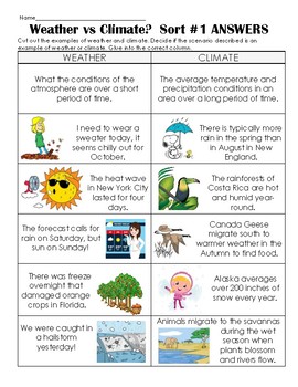 climate vs weather notes application and sorting activity differentiated