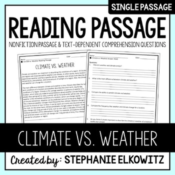 Preview of Climate vs. Weather Reading Passage | Printable & Digital