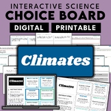 Climates | Science Choice Board | NO Prep | Independent Wo