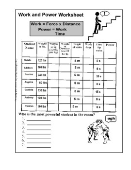 Preview of Work and Power Worksheet and/or Lab- Walking the Stairs