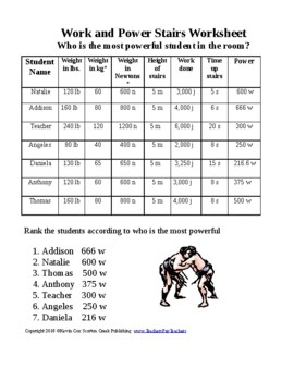 Work And Power Worksheet And Or Lab Walking The Stairs Tpt