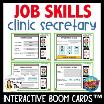 Preview of Clinic Secretary Job Booking Doctor's Appointment Vocational Skills Boom Cards