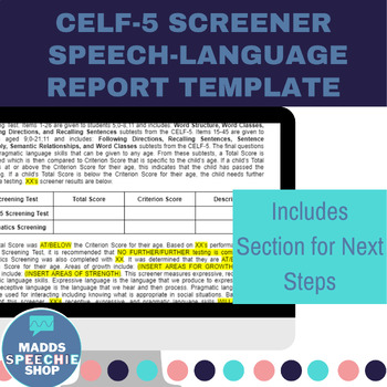 Preview of Clinical Evaluation of Language Fundamentals CELF-5 Screening Report Template