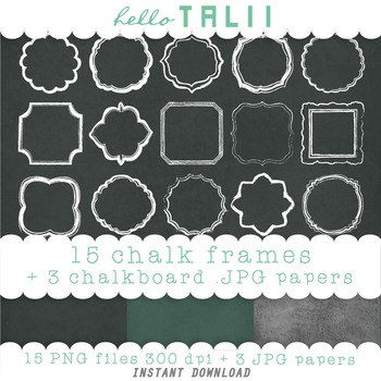 CHALK FRAMES Clip Art + 3 CHALKBOARD Digital Papers by Hello Talii