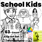 Clip Art 63-Count School Kids Art Set for Sellers and Teac