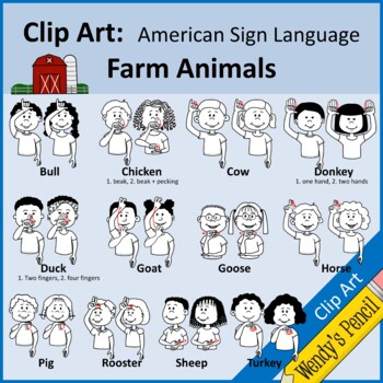 Preview of Clip Art: ASL Farm Animal Signs (American Sign Language)