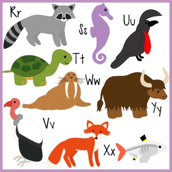Clip Art Alphabet Animals A-Z in Color and B&W by Ink n Little Things