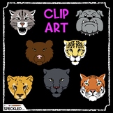 Clip Art Animal Mascots. Clipart bear wildcat, tiger, leop