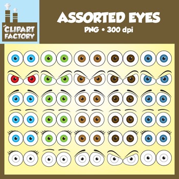 Preview of Clip Art: Assorted Eyes Pack - Eyes in various expressions and colors