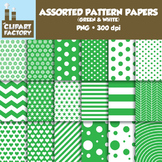 Clip Art: Assorted Patterns-Green & White - 18 Digital Papers