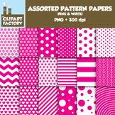 Clip Art: Assorted Patterns-Pink & White - 18 Digital Papers