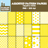 Clip Art: Assorted Patterns-Yellow & White - 18 Digital Papers