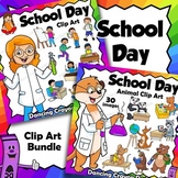 School Clip Art BUNDLE:  Animals at School and Kids in the