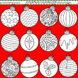 Clip Art Christmas Ornaments in black and white