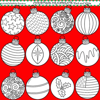 Preview of Clip Art Christmas Ornaments in black and white