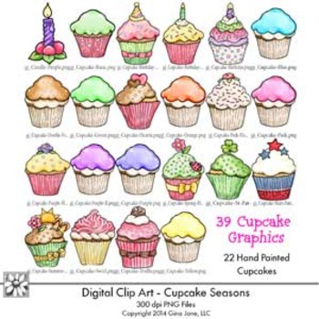 Preview of Clip Art Cupcakes Graphics Color and Black and White by Gina Jane