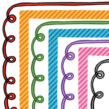 Preview of Curls and Stripes Clipart Borders - Colorful Rainbow Clip Art Frames