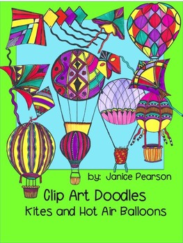 Preview of Clip Art Doodles Kites and Hot Air Balloons