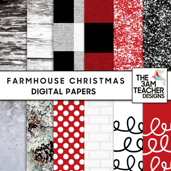 Preview of Clip Art: Farmhouse Christmas Digital Papers Set