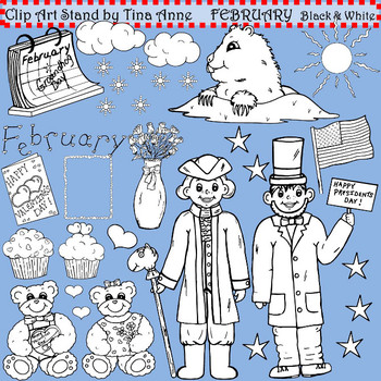 Preview of Clip Art February in black and white