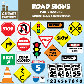 Preview of Clip Art: Fun Road Signs - Traffic Signs - 51 total images