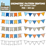 Clip Art: Geometric Pattern Bunting - 10 Fun Blue, Orange,