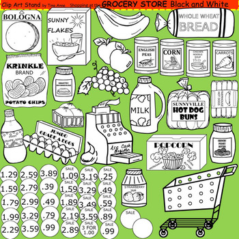 Preview of Clip Art Grocery Store in black and white