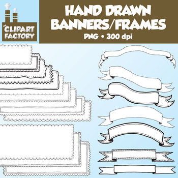 Preview of Clip Art: Hand Drawn Banners and Frames - 20 Digital Banners Frames and Borders