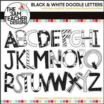 Preview of Clip Art: Hand-Drawn Doodle Letters in Black & White