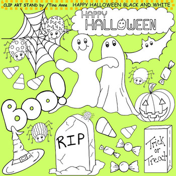 Preview of Clip Art Happy Halloween in black and white