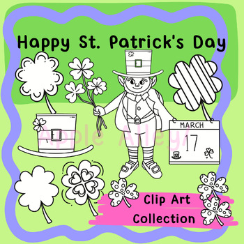 Preview of Clip Art,Doodle,Happy St. Patrick's Day in black and white.
