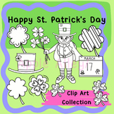 Clip Art,Doodle,Happy St. Patrick's Day in black and white.