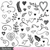 Clip Art - Hearts, Swirls, Foliage
