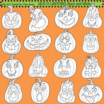Preview of Clip Art Jack-O-Lanterns black and white