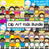 Clip Art Kids Bundle With Kids Holding Clocks, Fractions a