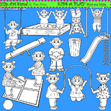 Clip Art Kids at Play in black and white