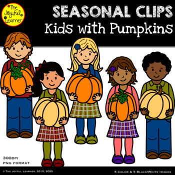 Preview of Clip Art: Kids with Pumpkins
