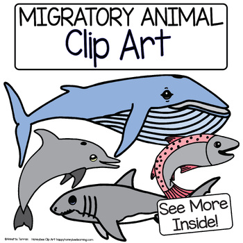 Preview of Clip Art Migratory Shark Blue Whale Salmon Dolphin | PNG | Commercial Personal