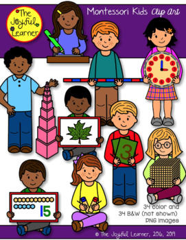 Preview of Clip Art: Montessori Kids (34 color & 34 BW Images)