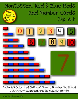 Preview of Clip Art: Montessori Red & Blue Rods and Number Cards