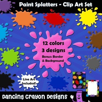 Preview of Paint Splatter Clip Art with Border and Backgrounds