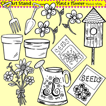 Preview of Clip Art Plant a Flower in black and white