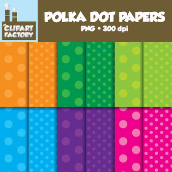 Preview of Clip Art: Polka Dot Backgrounds - 12 Digital Paper Patterns