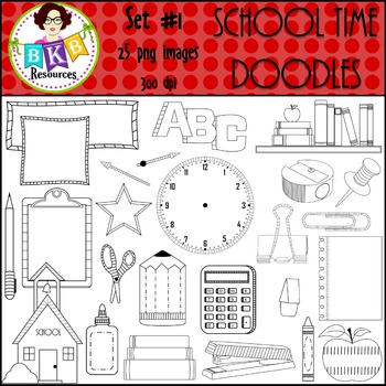 Clip Art -School Time Doodles Set #1 {Graphics for Commercial Use}